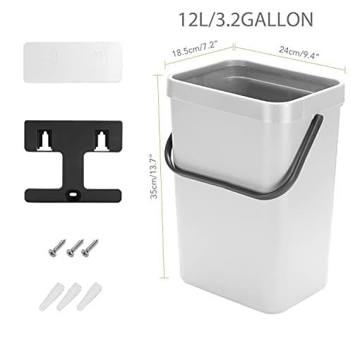 stonespace Hanging Trash Can 3.2 Gallon/12L Small Trash Can with Lid for Kitchen Cabinet Door or Under Sink Bathroom Trash Can with Lid, Food Trash Can, 1 Pack, White