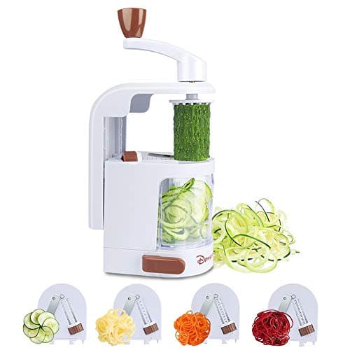 Spiralizer Vegetable Slicer, Domserv 4-Blade Vegetable Spiralizer, Premium Spiral Slicer for Zucchini Noodle, Veggie Pasta Spaghetti Maker for Low Carb Paleo Gluten-Free Meals (Brown)