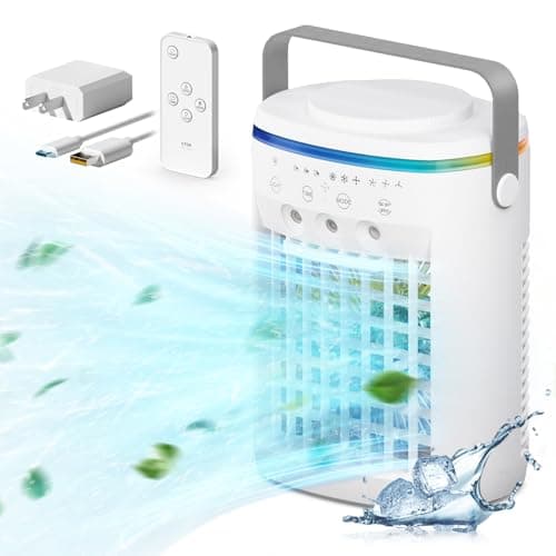 Portable Air Conditioner, Evaporative Air Cooler, 2-4-8H Timer Auto-Off &Remote, Water Tank, Three ultrasonic nozzles, 3-Speed Personal Air Conditioner Cooling Fan