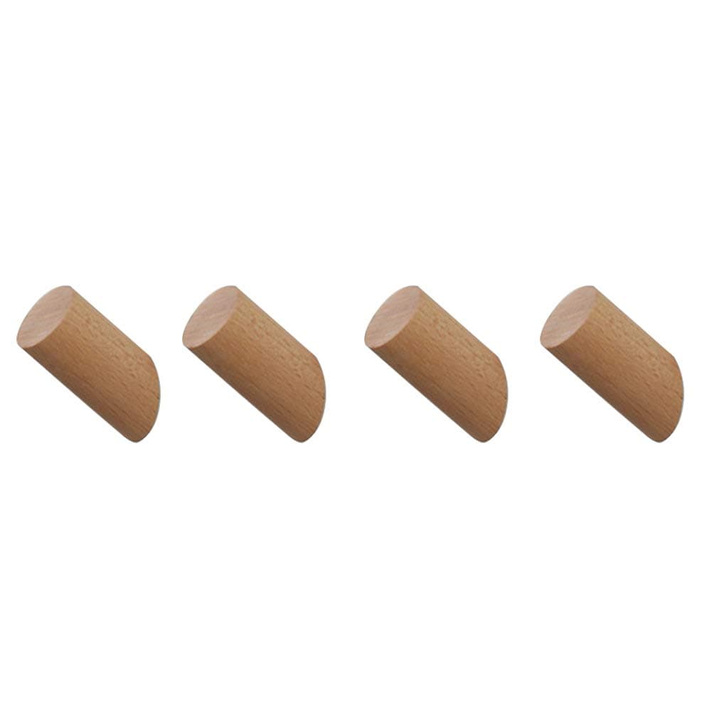 Curious Fish Wood Wall Hooks for Hanging 4PCS 6CM Solid Beech Wooden Cylinder Wood Coat Hooks Wall Mounted Towel Coat Bag Robe Scarf Hanger Bathroom Bedroom Kitchen Cupboard Living Room Hallway