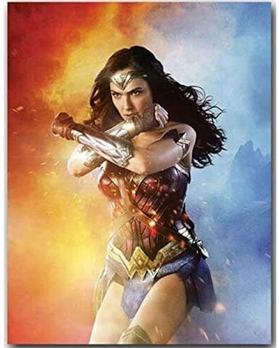 5D diamond painting kit, including complete diamonds (by number), complete interior decoration canvas painting, DC Wonder Woman stone painting 12x16 inches (30X40 cm)
