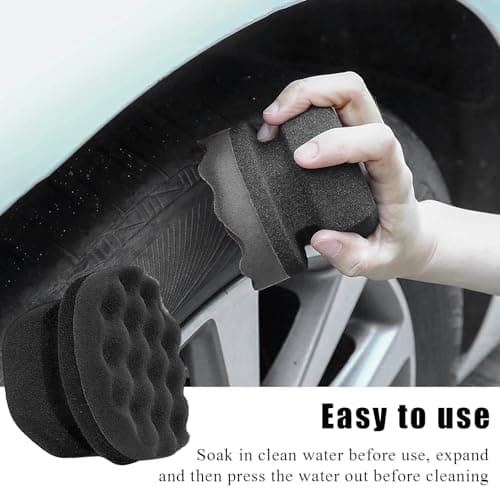 KVAEY 2 PCS Tire Dressing Applicator Pads, Reusable Hex Grip Tire Shine Applicator Polishing Sponge Pads, Wheel Tire Shine Detailing Foam for Most Vehicles, Car Accessories (Black, Large)