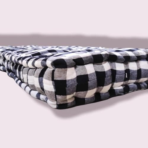Deevine Craft 5-Inch Thick Soft Cotton Box Mattress | Medium Firm Single Bed Mattress with Pillow | Black and White (Super King(6X6ft or 72X72 Inches))
