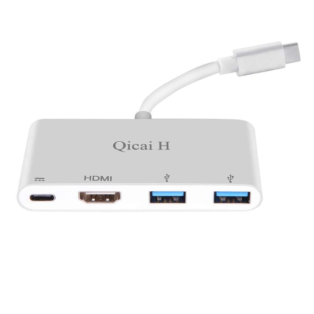 Qicai H USB C to HDMI Adapter 4K: Type C Adapter Multiport AV Converter with 2 USB 3.0 Ports and Charging Port for MacBook Pro Chromebook Pixel Samsung Galaxy S8/S9 Plus