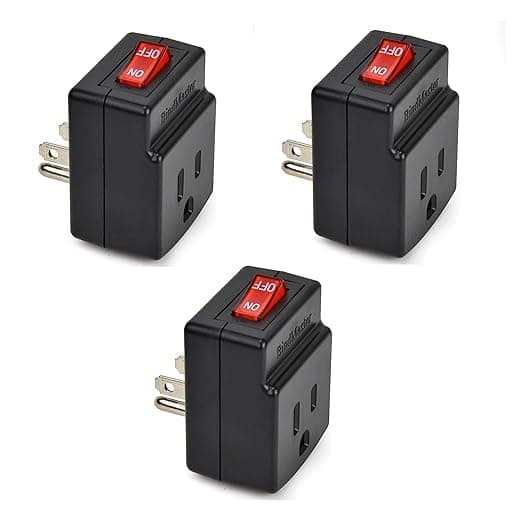 BindmMaster 3 Prong Grounded Single Port Power Adapter with Red Light Indicator On/Off Switch to be Energy Saving, Black - 3 Pack