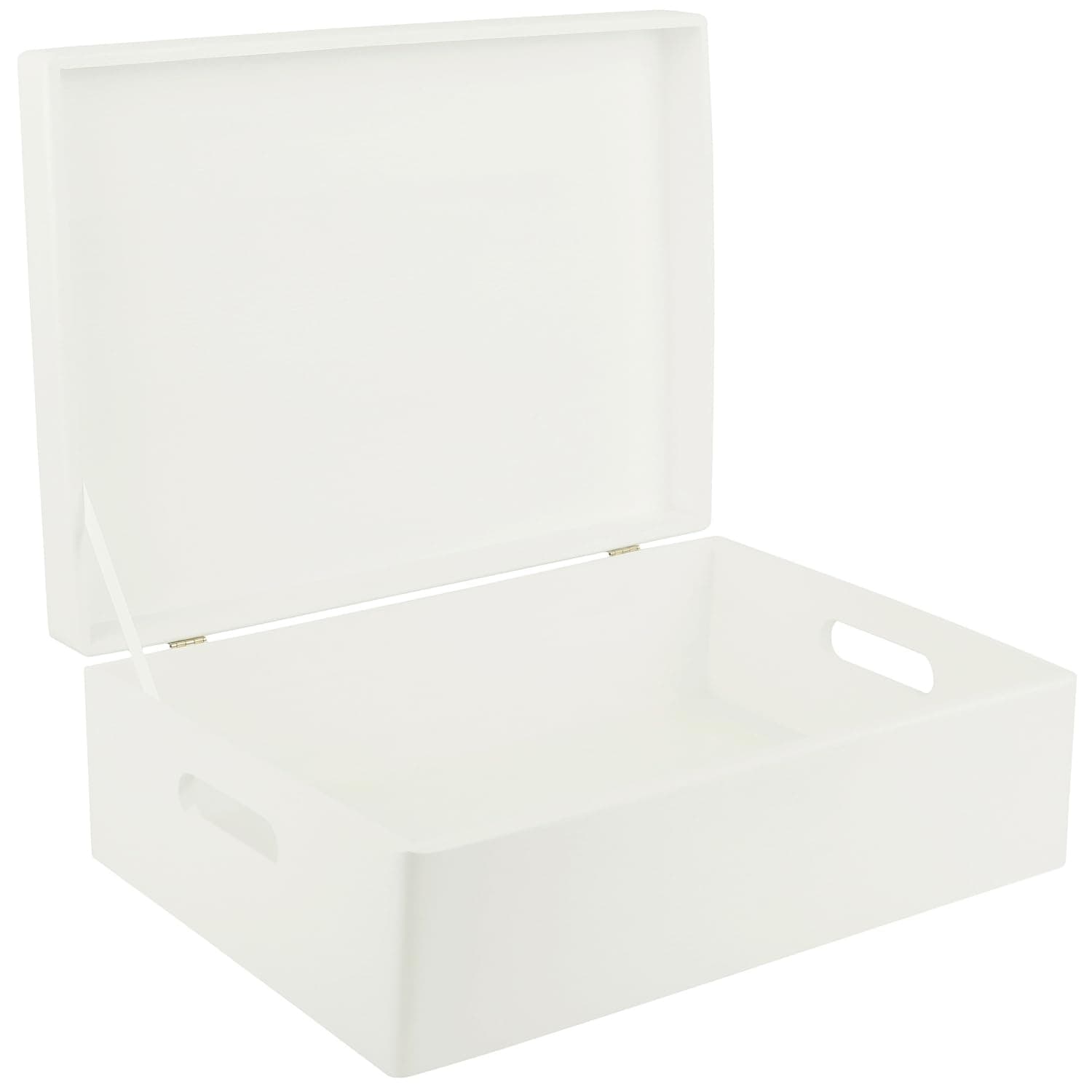 Creative Deco XL White Wooden Storage Box | 40 x 30 x 14 cm (+/-1 cm) | with Hinged Lid & Handles | Easter Gift Box for Storage | Wood Keepsake Memory Craft Chest