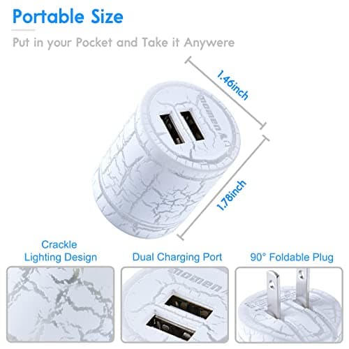 USB Wall Charger 2pcs with Blue LED Night Light, 5V/2.1A USB Power Adapter for iPhone 15 14 13 12 Pro Max Mini SE 11 11Pro XS XR X 8 Plus, Samsung Galaxy, Moto, Wall Charger