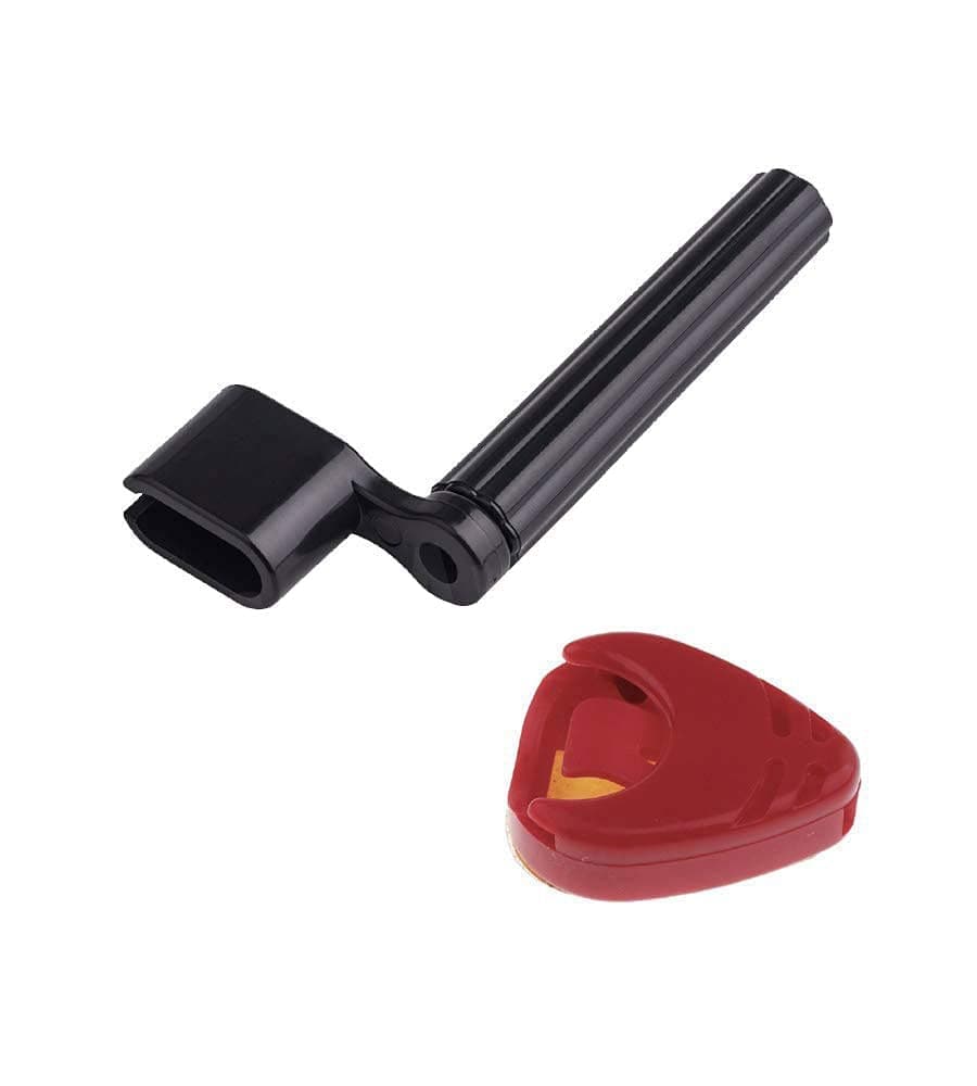 Flare Combo 1 Guitar String Winder (Black) + 1 Guitar Pick Holder (Red)
