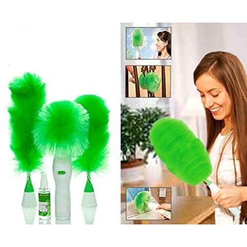 Sakar Creative Hand-Held, Sward Dust Electric Feather Spin Home Duster, Green. Electronic Motorised Cleaning Three Brush Set (Multicolor)