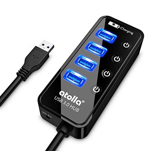 USB 3.0 Hub, Atolla 4 Ports Super Speed USB 3 Hub Splitter with On Off Switch + 1 USB Charging Port (Black)