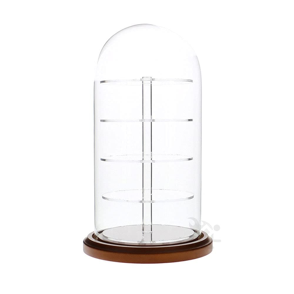 OnFireGuy Glass Display Dome Cloche with Walnut Base 5.5" x 11", Dustproof Showcase with Flat Shelves