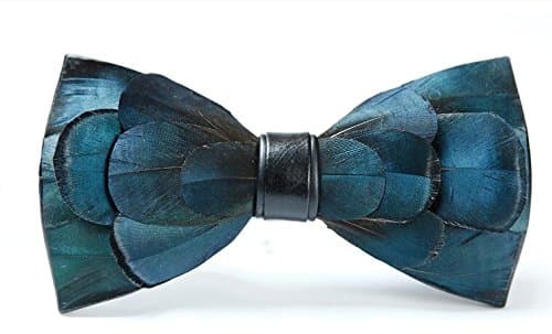 Cloud Rack Handmade Blue Green Copper Feather Bow Tie(Dark Blue) for Wedding Party