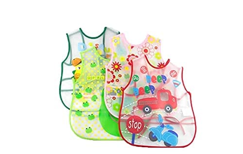 Koochie-Koo Plastic Waterproof Quick Dry Sleeveless Washable Printed Feeding Bibs Apron For New Born Kids & Toddler, Unisex Cute Printed Meal Time Bib Set For Baby Boys & Girls(Pack Of 2, Assorted )