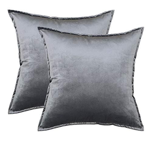 Oirpro Solid Velvet Throw Pillow Covers Pack of 2 Decorative Pillow Covers with Fringe for Couch Bed Sofa 18x18 inch Grey