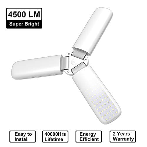 LED Garage Lights 4500LM Deformable Led Garage Ceiling Lighting 45W E26 / E27 Daylight LED Light Bulbs Adjustable Led Shop Lights for Garage, Workshop, Workbench, Barn, Warehouse, Full Area, Basement