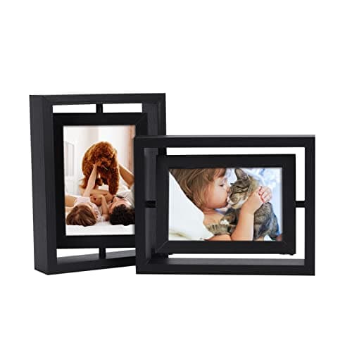 EXYGLO 2 Pack 4x6 Rustic Rotating Floating Picture Frames, Photo Frames for Vertical or Horizontal Tabletop Display, Black