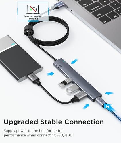 Aceele USB 3.2 Gen 2 Hub with 2 USB C Ports, 2 USB A Ports and USB C Charging Port, USB 3.2 Hub with 120CM Cable, Compatible with Computer, Xbox and Mac etc