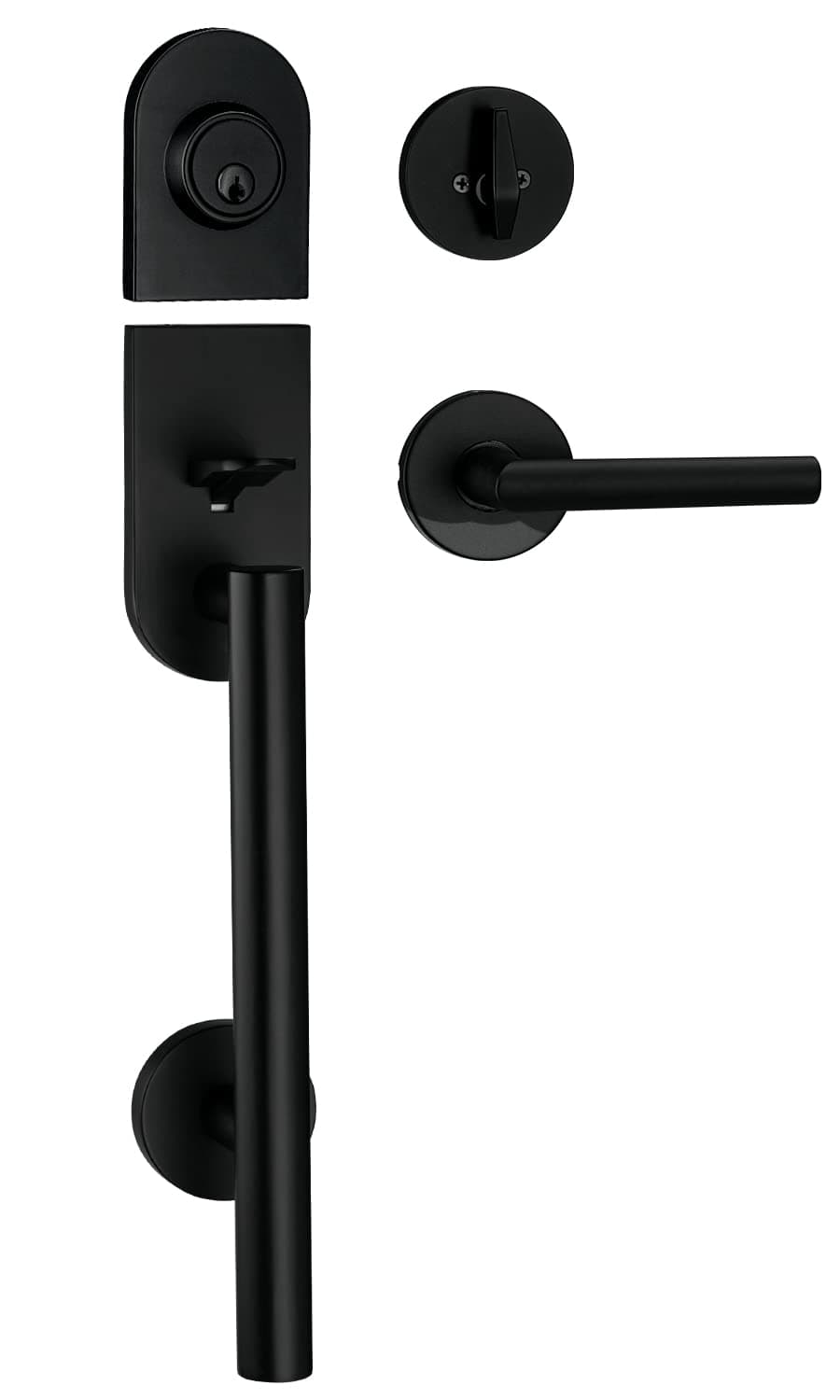 Berlin Modisch HandleSet Front Door Entry Handle and Deadbolt Lock Set Sleek Round Lever and Single Cylinder Deadbolt Heavy Duty - Iron Black Finish