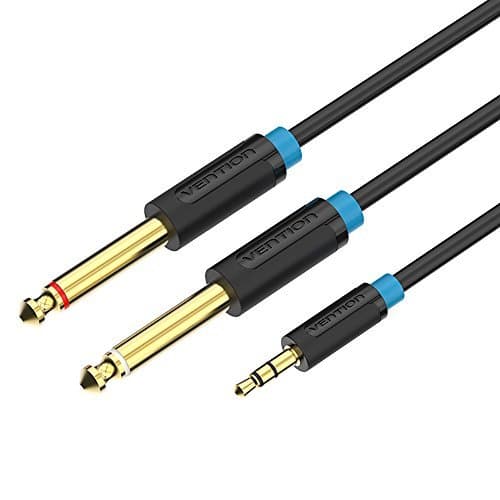 VENTION 3.5mm to Double 6.35MM Stereo Jack Audio Cable Gold Plated 3.5mm 1/8" TRS to 6.35mm 1/4" TS Mono Y-Cable Splitter Cord for iPhone Multimedia Speakers and Home Stereo Systems (5 Meter)