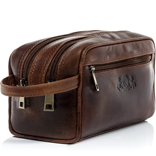 SID & VAIN GATWICK Genuine Leather Toiletry Bag | Large Man Brown Travel Kit | Handmade Makeup Bag, chestnut, L, Toiletry Bag