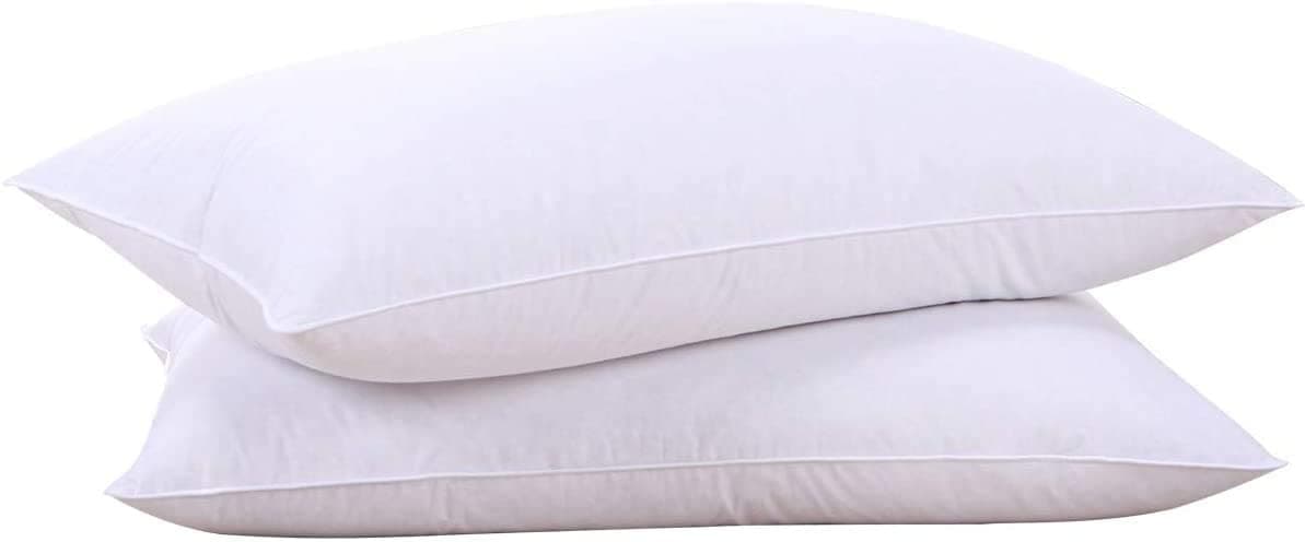 Goose Down Feather White Pillow Inserts, 100% Egyptian Cotton Fabric Cover Bed Pillows, Set of 2 King Size