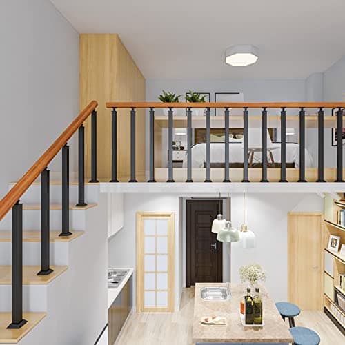 LSMKKA Step Railing Indoor, Inside Hand Rails Vertical Post for Home Hotel Stairs, Metal Square Deck Baluster Column Wooden Handrail with Tilt Top Bracket & Base (Color : Post height 85cm/33.5")