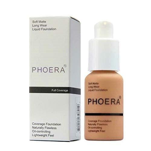 PHOERA 30ml Foundation Liquid, Foundation Full Coverage 24HR Matte Oil Control Concealer Liquid Foundation (Warm Peach #103)