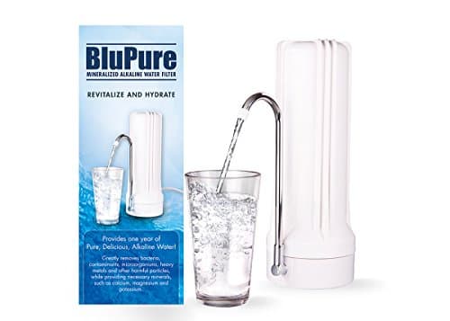 BluPure Mineralized Alkaline Water Filter Countertop Water Purification System – Purifies Tap Water and Adds Essential Minerals & Energizing Electrolytes – Drink Crystal Clear Revitalizing Water