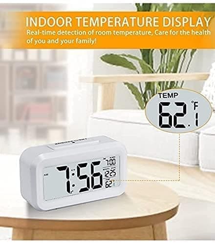 AERYS Digital Alarm Clock Table Clock for Students, Home, Office, Corporate with Automatic Sensor, Date & Temperature (White Digital)