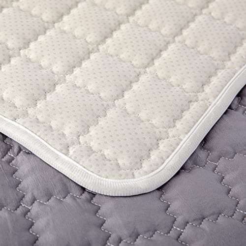 vctops Farmhouse Solid Color Sofa Slipcover Non Slip L Shape Sofa Cover Lace Trim Plaid Quilted Sectional Couch Cover Furniture Protector Cover for Pets Kids Children Dog Cat (Gray,43"x43")