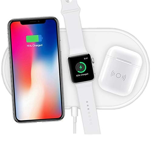 Hisri 3 in 1 Qi Wireless Charging Pad,Fast Wireless Charger Compatible for iPhone X/XS Max/8/8 Plus Apple Watch Airpods Samsung Galaxy Note 8/S9/S8 and All Qi Enable Device (White Only Wireless Pad)