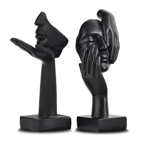 6.5" H Black Art Thinker Figurines 2 PCS, Abstract Small Statues Home Accent Decor for Shelf, Office Desk, Living Room, Knick Knacks Decorations for Shelves (2 PCS Black)