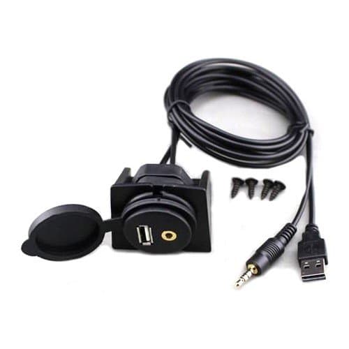 Goliton® USB & 3.5mm AUX Extension Flush Mount 2 Meter Audio Cable, 1/8 AUX Car Bike Boat Motercycle Lead