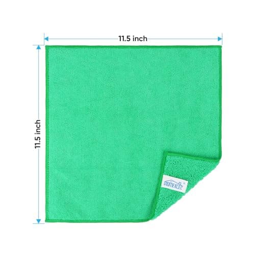 - Green Microfiber Cleaning Cloth, 12 Pack Premium Microfiber Towels for Cars, Lint Free, Scratch-Free, Highly Absorbent, Reusable Cleaning Rags for Car, Household, Kitchen, Window,11.5"X11.5"