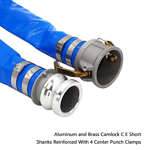 DAVCO 2" ID × 100 ft Pool Backwash Hose, Heavy Duty Reinforced Blue PVC Lay Flat Water Discharge Pump Hoses For Swimming Drain Pools and Clean Filters, with Aluminum Camlock C and E Fittings