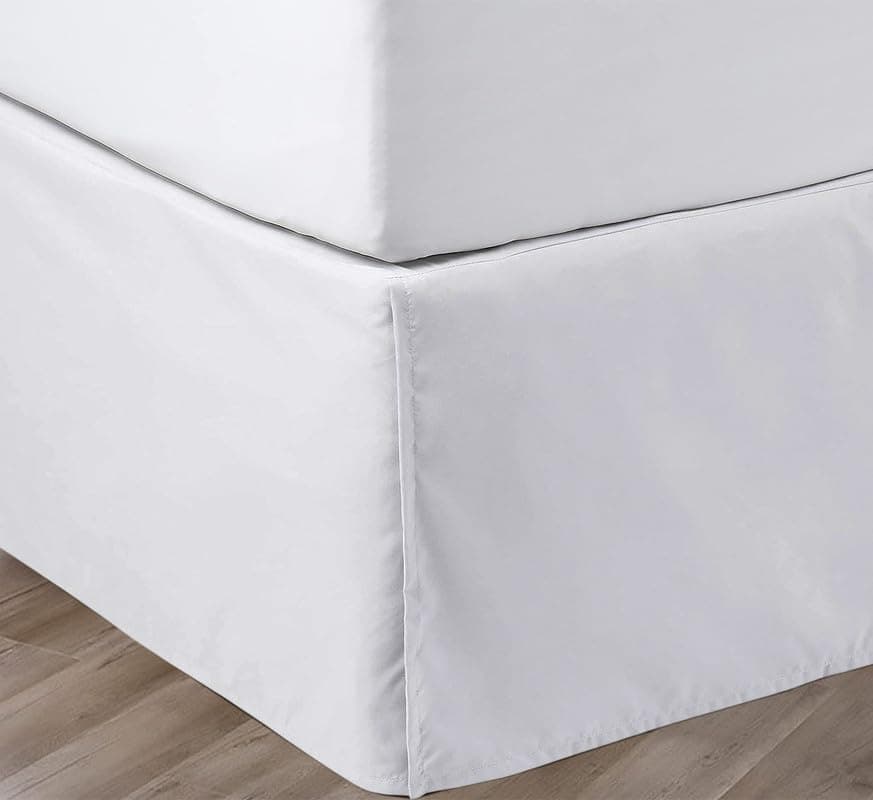 SGI bedding 12 Inch Drop Bed Skirt King Size with Platform to Stay in Place Elegant Pleated Design with Split Corners Wrinkle Resistant Fabric for Modern and Stylish Look - White