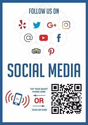 Like Us on Social Media - QR Code and NFC Tag - Two-Sided Social Media Storefront Window Decal - Custom Designed for Facebook Twitter Instagram Google Pinterest and Any Social Media