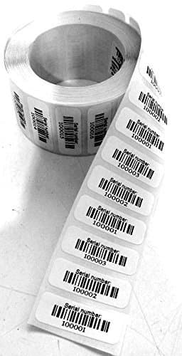 1000 Serial Number Bar Code Labels 1-1/2" x 1/2" Sequential Barcode Stickers Roll - Consecutive Number - Custom Printed Smudge, Moisture, & UV Resistant Ink.