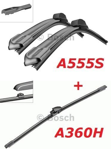 Bosch A555S + A360H Complete Set Front and Rear Windscreen Wiper Blades