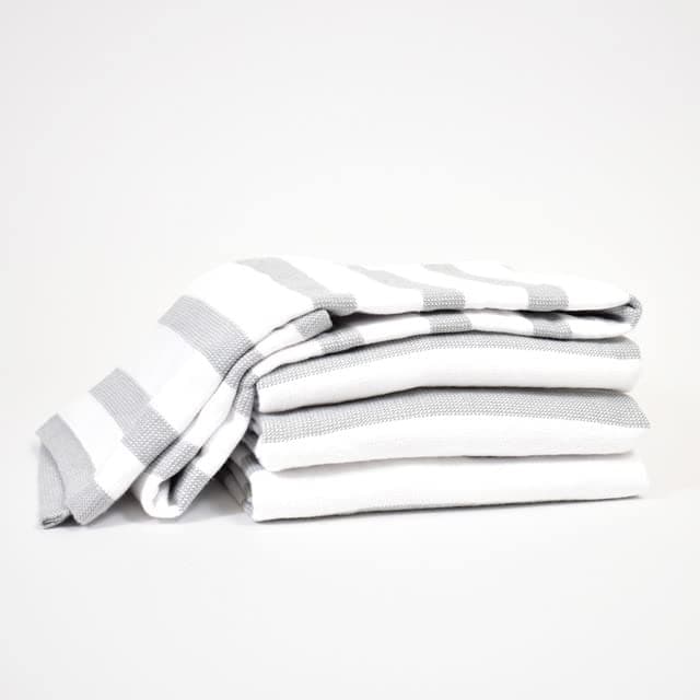 Realm 17" x 27" 100% Cotton Kitchen Towel (4 Pack) | Stripe Pattern Pebble Grey | Soft, Plush & Absorbent with Solid White Backing