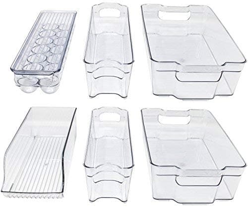 Kitchenmate KM-212 Fridge Organizers Set of 10-Stackable Refrigerator Bins, Set Includes 6 Food containers and 4 precut Shelf Liners, Clear, 14.7 L x 8.2 W x 3.9 H