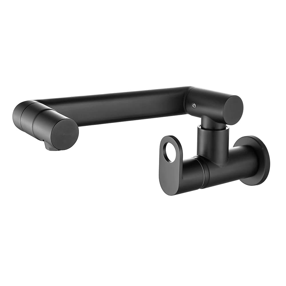 Sensun Bathroom Kitchen Brass Utility Laundry Vanity Basin Sink Cold Water One Hole Single Handle Wall Mount Commercial Faucet with Adjustable Spout Arm Black