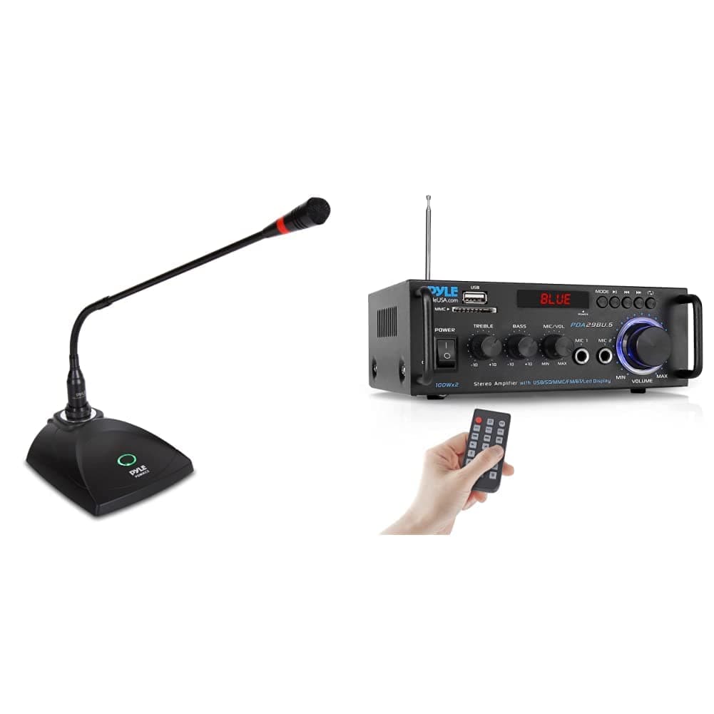 Pyle Home Desktop Microphone System with Bluetooth Stereo Amplifier Bundle