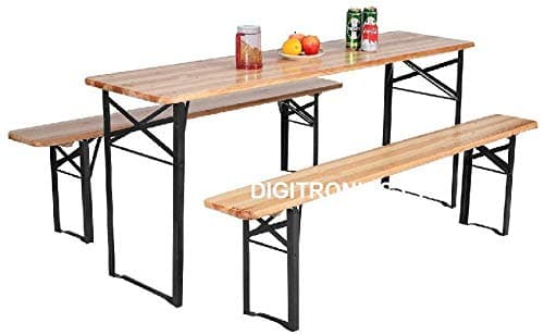 3 Pcs Portable Wooden Folding Picnic Beer Table Bench Trestle Patio Outdoor Garden Pub Adult Size (Large (120x50x75 cm) (Large (120x50x75 cm))