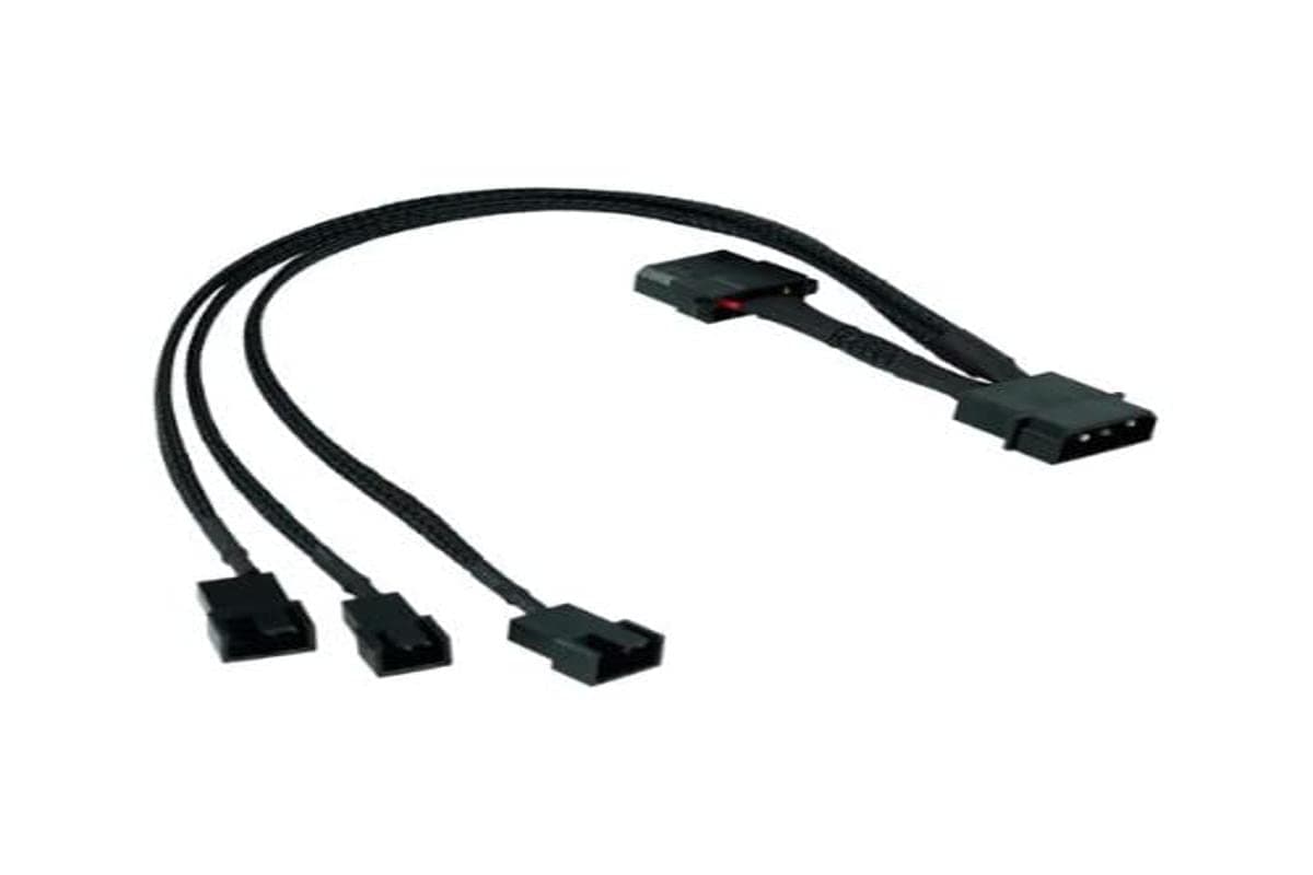 Phobya Y-Cable, 4-Pin Molex to 2X 4-Pin (PWM) and 1x 3-Pin, 30cm, Sleeved, Black