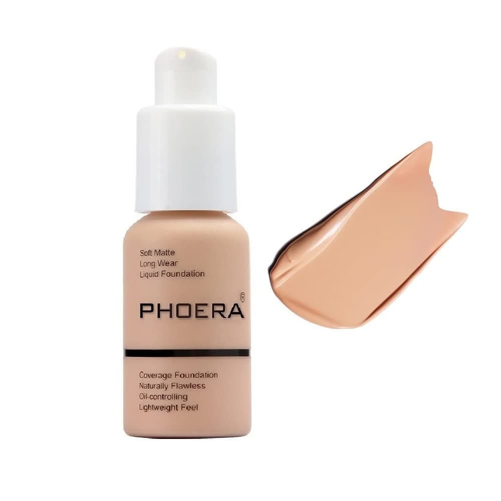 PHOERA Foundation,Flawless Soft Matte Oil Control Liquid Foundation Full Coverage Face Makeup. (103# Warm Peach)