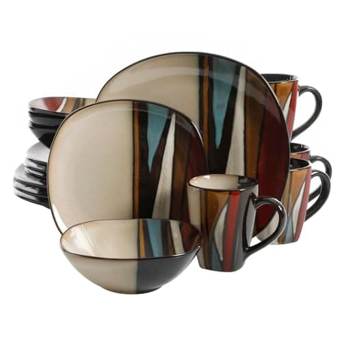 Gibson Elite Althea 16 Piece Reactive Glaze Dinnerware, Multicolor -, Service for 4 (16pcs), Red