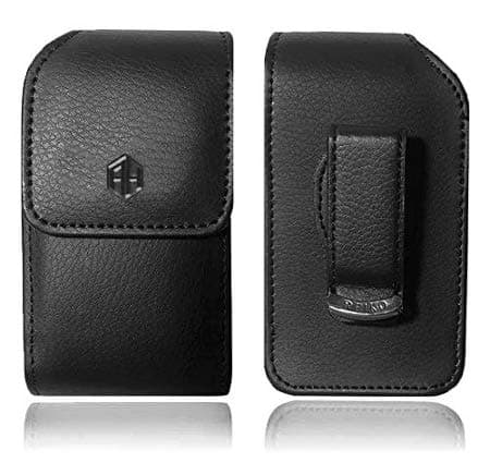 AH Small Vertical Leather Pouch with 360 Rotating Clip, Holster Flip Phone Case Belt Clip Holder Fits LG B470 Kyocera Cadence LTE Alcatel Go FLIP Palm Phone and Most Flip Phones