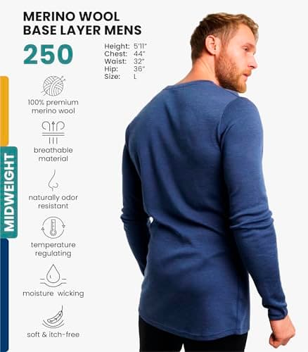 Merino.tech Merino Wool Base Layer - Mens 100% Merino Wool Long Sleeve Thermal Shirts Heavyweight, Midweight, Lite with Socks