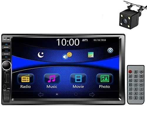Car Stereo Double Din 7" Touchscreen in Dash Stereo Car Audio Video Player Bluetooth FM AM Radio Mp3 /TF/USB/AUX-in/Subwoofer/Steering Wheel Controls + Remote Control+Rear View Camera